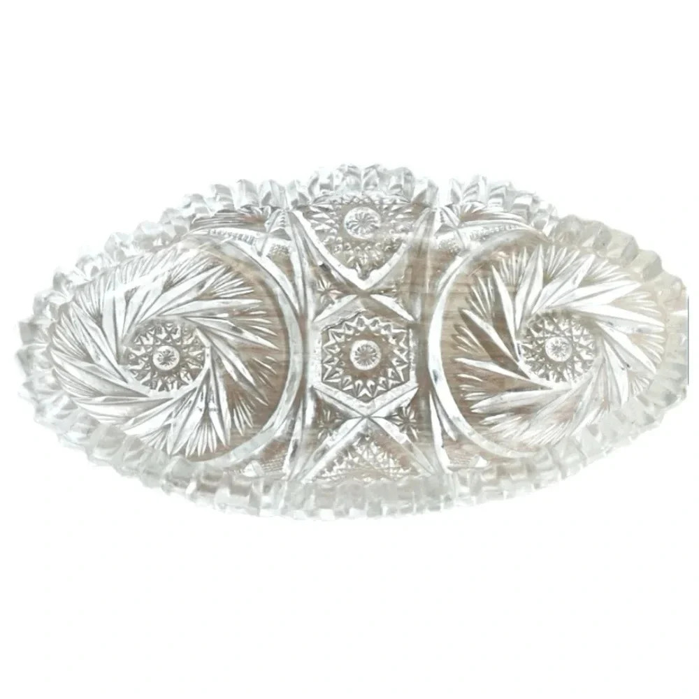 Vintage Cut Glass Pickle Relish Dish‎ Antique